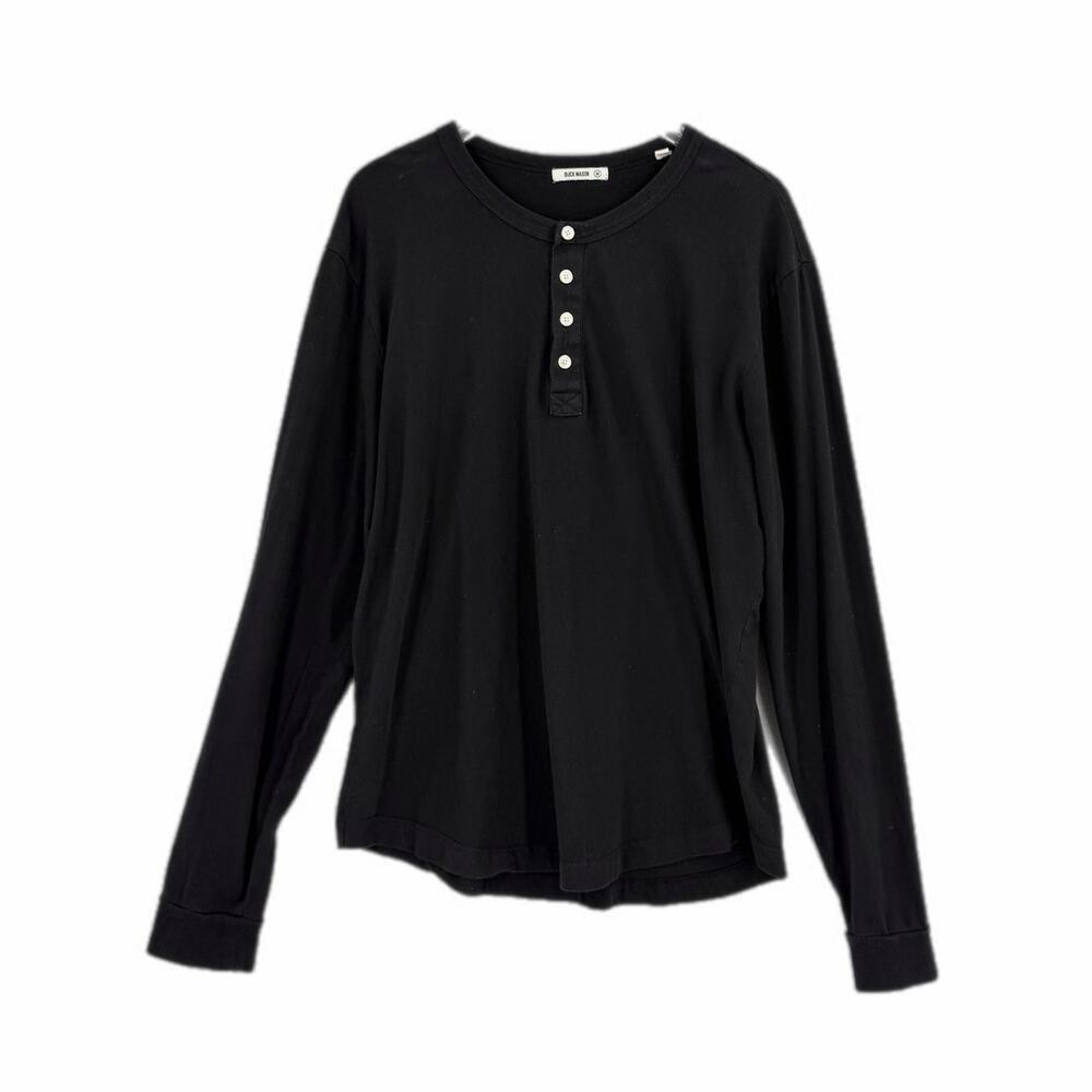 Buck Mason Men's M Black Cotton Casual Everyday Basic Normcore Henley Shirt